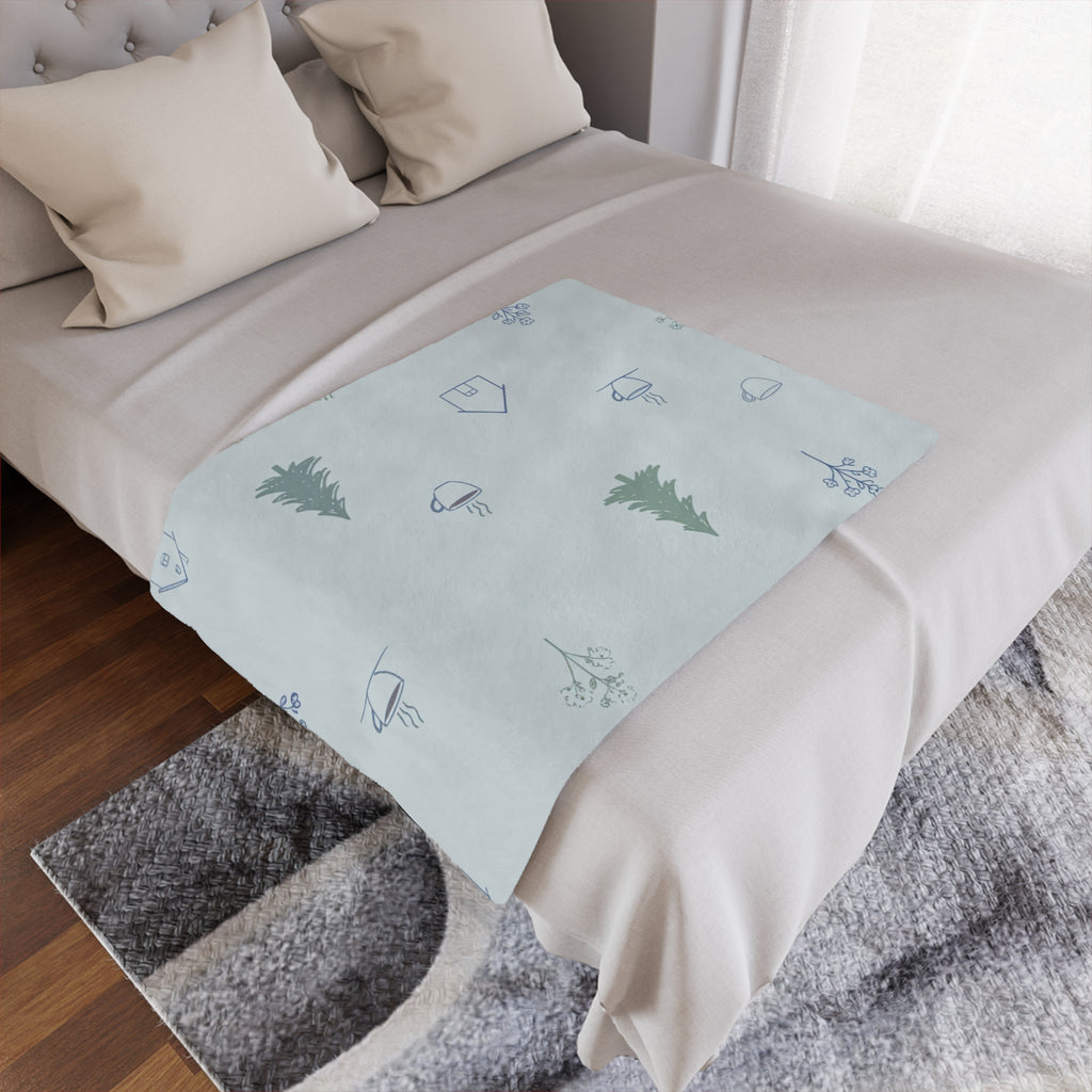 Cozy Cabin Minky Blanket – Soft Winter Trees & Hot Cocoa Throw