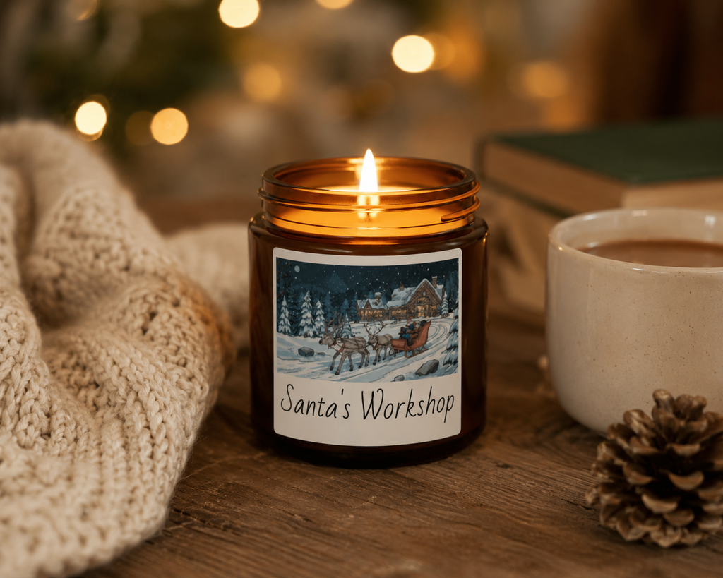 Santa's Workshop Soy Candle — Amber Jar Holiday Scent